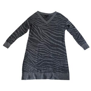 Banana Republic V-Neck Zebra Print Sweater Dress - Gray & Charcoal